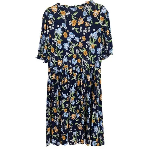 Draper James Dress Womens Size Large Blue Floral Garden Stretch Ruffle - Picture 2 of 9